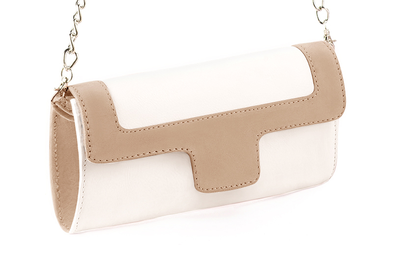 Dress clutch for wedding and parties in off white and tan beige leather - Front view